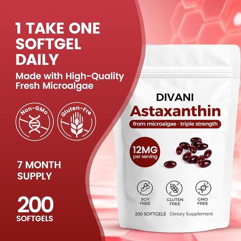 Divani Astaxanthin, Natural Astaxanthin, Non-GMO, Gluten-Free, Soy Free, Daily Eye, Skin Support (1) in Saudi Arabia