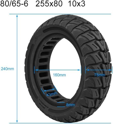 10x3 (80/65-6)، 255x80، 10 بوصة إطار قرص العسل للطرق الوعرة، إطار صلب غير هوائي 10 بوصة مع فتحة 43 مم بديلة لـ Zero 10X / VSETT، أجزاء عجلة إطار سكوتر كهربائي Kaabo (1) in Kuwait