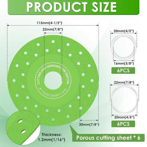 6Pcs 4.5inch Rock Slab Grinding Disc Flat Angle Grinder Cutting Disc Efficient Diamond Tile Cutting Disc Marble Tile Blade for Marble Granite Ceramic with 12 Reducing Washers in Kuwait