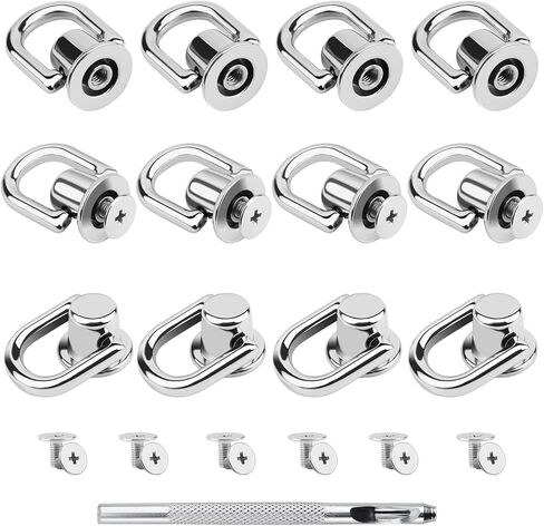 12 PCS D Rings for Purse with Hole Punch Tool - 360 Degree Rotatable D Ring for Purse, Bag Hardware, Belt, DIY Leather Craft, Craft Accessories Decoration (Gold) in Saudi Arabia