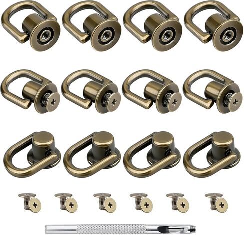 12 PCS D Rings for Purse with Hole Punch Tool - 360 Degree Rotatable D Ring for Purse, Bag Hardware, Belt, DIY Leather Craft, Craft Accessories Decoration (Gold) in Saudi Arabia