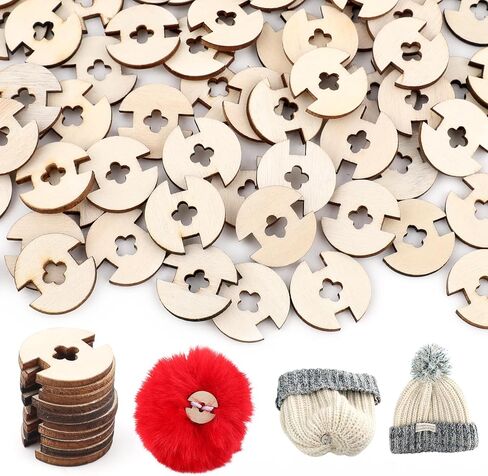 60 Pcs Pom Pom Buttons for Hats,22mm Wooden Handmade Love Buttons,Removable Faux Fur Pom Pom Fasteners for Knitting,Beanies,DIY Craft Decoration(Style A) in Saudi Arabia