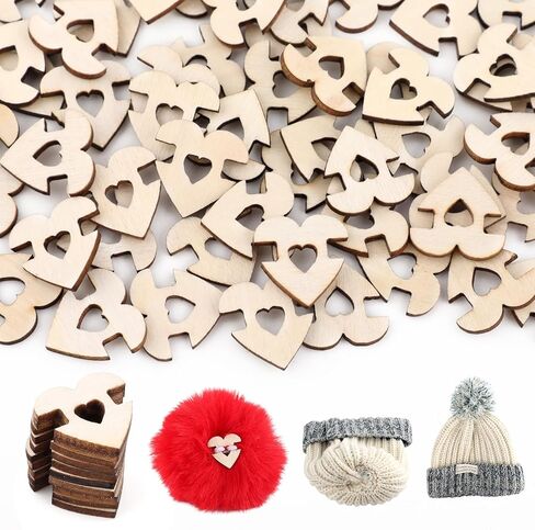60 Pcs Pom Pom Buttons for Hats,22mm Wooden Handmade Love Buttons,Removable Faux Fur Pom Pom Fasteners for Knitting,Beanies,DIY Craft Decoration(Style A) in Saudi Arabia