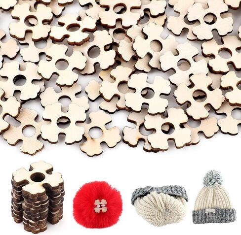 60 Pcs Pom Pom Buttons for Hats,22mm Wooden Handmade Love Buttons,Removable Faux Fur Pom Pom Fasteners for Knitting,Beanies,DIY Craft Decoration(Style A) in Saudi Arabia