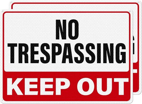 2 Pack No Trespassing Signs Keep Out Private Property Sign 14 × 10 Inches High Reflective Waterproof Aluminum Metal Signage with Pre-Drilled Holes for Home Yard Warehouse Construction Site in Saudi Arabia