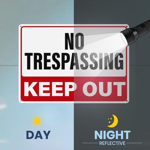 2 Pack No Trespassing Signs Keep Out Private Property Sign 14 × 10 Inches High Reflective Waterproof Aluminum Metal Signage with Pre-Drilled Holes for Home Yard Warehouse Construction Site in Saudi Arabia