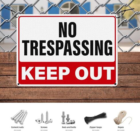 2 Pack No Trespassing Signs Keep Out Private Property Sign 14 × 10 Inches High Reflective Waterproof Aluminum Metal Signage with Pre-Drilled Holes for Home Yard Warehouse Construction Site in Saudi Arabia