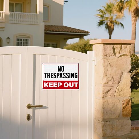 2 Pack No Trespassing Signs Keep Out Private Property Sign 14 × 10 Inches High Reflective Waterproof Aluminum Metal Signage with Pre-Drilled Holes for Home Yard Warehouse Construction Site in Saudi Arabia