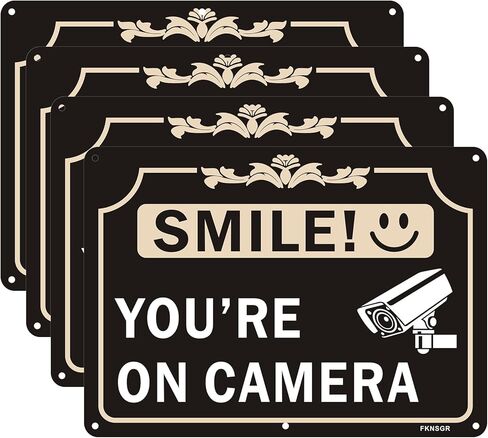 لافتة You're On Camera 4 Pack، لافتة مراقبة فيديو من الألومنيوم خالية من الصدأ مقاس 10 × 7 بوصة، محمية من الأشعة فوق البنفسجية، مقاومة للبهتان in Kuwait