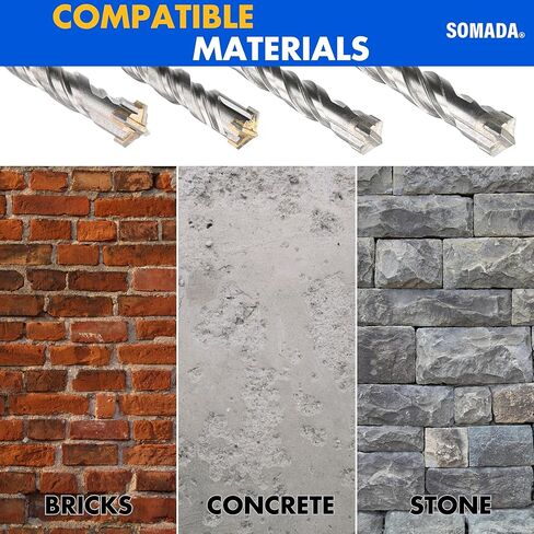 SOMADA 1/2 بوصة × 39 بوصة SDS Plus مثقاب طويل SDS-Plus مثقاب مطرقة دوارة طرف كربيد 4 قطع للخرسانة والطوب والحجر والبناء in Kuwait