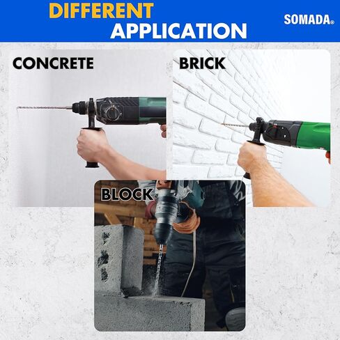 SOMADA 1/2 بوصة × 39 بوصة SDS Plus مثقاب طويل SDS-Plus مثقاب مطرقة دوارة طرف كربيد 4 قطع للخرسانة والطوب والحجر والبناء in Kuwait