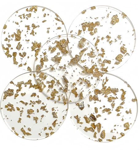 5 Pcs Coaster Acrylic Transparent, 9.5cm Acrylic Coaster Decorative Plates, Tea Cup Resin Table mat, Round Cup Waterproof Heat-Insulating mat Plastic Desktop Decoration(Round) (Gold) in Saudi Arabia
