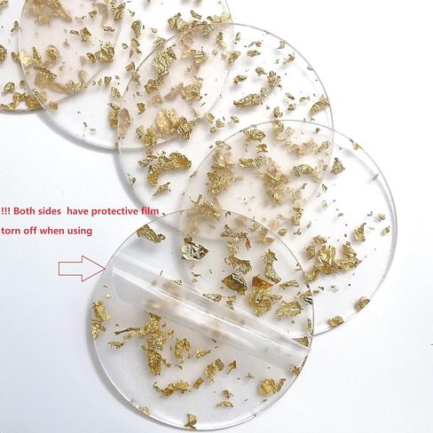 5 Pcs Coaster Acrylic Transparent, 9.5cm Acrylic Coaster Decorative Plates, Tea Cup Resin Table mat, Round Cup Waterproof Heat-Insulating mat Plastic Desktop Decoration(Round) (Gold) in Saudi Arabia