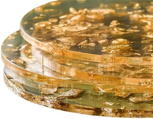5 Pcs Coaster Acrylic Transparent, 9.5cm Acrylic Coaster Decorative Plates, Tea Cup Resin Table mat, Round Cup Waterproof Heat-Insulating mat Plastic Desktop Decoration(Round) (Gold) in Saudi Arabia