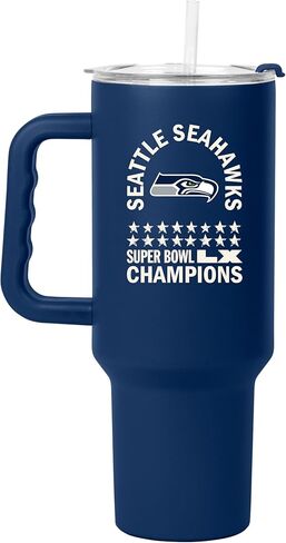 FANMATS Seattle Seahawks Super Bowl 60 Champions 40 oz Stainless Steel Tumbler - Official Super Bowl Champs Champions Logo, Team Color & Handle & Straw Built-In in Saudi Arabia
