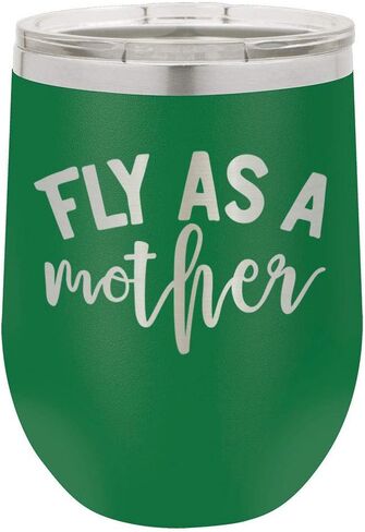 FLY AS A MOTHER Teal 12 oz Stemless Wine Glass With Lid | Custom Engraved With Funny Quotes and Sayings | Stainless Steel Wine Tumbler | OnlyGifts.com in Saudi Arabia