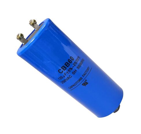 CBB60 250VAC 125 فائق التوهج تشغيل مكثف 125MFD 250V AC 125 فائق التوهج MFD أزرق 50x123 مللي متر 25/70/21 واط/تثبيت مسمار UL كاب in Kuwait