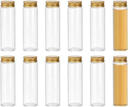 PATIKIL 100ml Clear Glass Vials, 12 Pack Small Liquid Sample Vial with Aluminum Screw Caps Leak-Proof Bottles Empty Jars, Golden Cap in Saudi Arabia