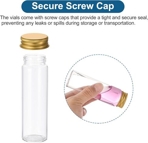 PATIKIL 100ml Clear Glass Vials, 12 Pack Small Liquid Sample Vial with Aluminum Screw Caps Leak-Proof Bottles Empty Jars, Golden Cap in Saudi Arabia