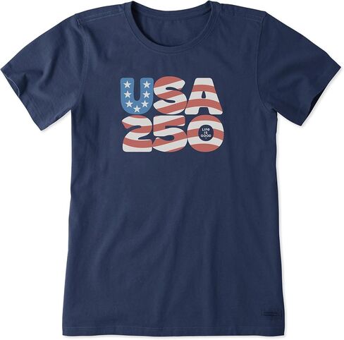 تي شيرت نسائي من Life is Good مطبوع عليه 4th of July Crusher، تي شيرت قطني بأكمام قصيرة، USA 250، Darkest Blue، XL in Saudi Arabia