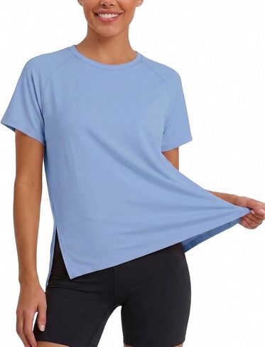 KevaMolly Side Slit Workout Tops for Women UPF50+ UV Protection Short Sleeve Athletic Shirts Quick Dry Gym Yoga Running Tee in Saudi Arabia