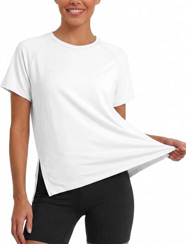 KevaMolly Side Slit Workout Tops for Women UPF50+ UV Protection Short Sleeve Athletic Shirts Quick Dry Gym Yoga Running Tee in Saudi Arabia
