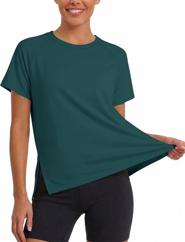 KevaMolly Side Slit Workout Tops for Women UPF50+ UV Protection Short Sleeve Athletic Shirts Quick Dry Gym Yoga Running Tee in Saudi Arabia