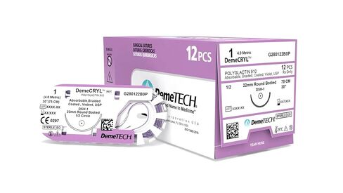DEMETECH DemeCRYL Synthetic Absorbable Polygactin 910 Suture DT-G385-1, DC-3, 13 Millimeters, 3/8 Circle Reverse Cutting Needle, USP Size 5-0, 18 Inches, (45 Centimeters) in Saudi Arabia