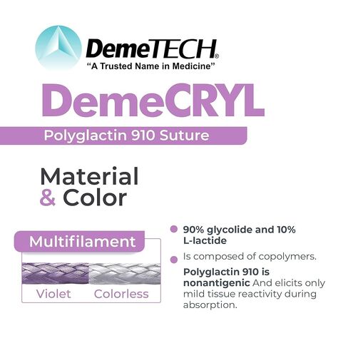 DEMETECH DemeCRYL Synthetic Absorbable Polygactin 910 Suture DT-G385-1, DC-3, 13 Millimeters, 3/8 Circle Reverse Cutting Needle, USP Size 5-0, 18 Inches, (45 Centimeters) in Saudi Arabia