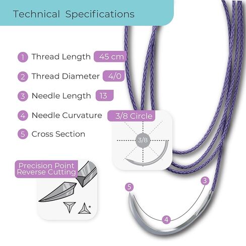 DEMETECH DemeCRYL Synthetic Absorbable Polygactin 910 Suture DT-G385-1, DC-3, 13 Millimeters, 3/8 Circle Reverse Cutting Needle, USP Size 5-0, 18 Inches, (45 Centimeters) in Saudi Arabia