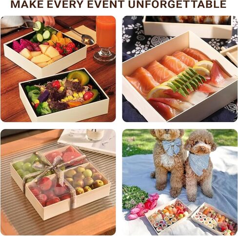Wooden Bento Boxes W/Lids 25PK, Luxury Food Container Box To Go Oil-proof, Charcuteie Board Box for Sushi Fruit Pastry for Party Picnics [9.5"x7.5"x2.75"] in Saudi Arabia