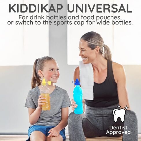 حزمة KiddiKap العالمية - 1 كيس علوي و1 غطاء زجاجة رياضية - أغطية فوهة سيليكون مقاومة للانسكاب بنسبة 100% قابلة لإعادة الاستخدام لأكياس الوجبات الخفيفة وزجاجات المشروبات الرياضية - مجموعة سفر للحد من التسرب للأطفال in Kuwait