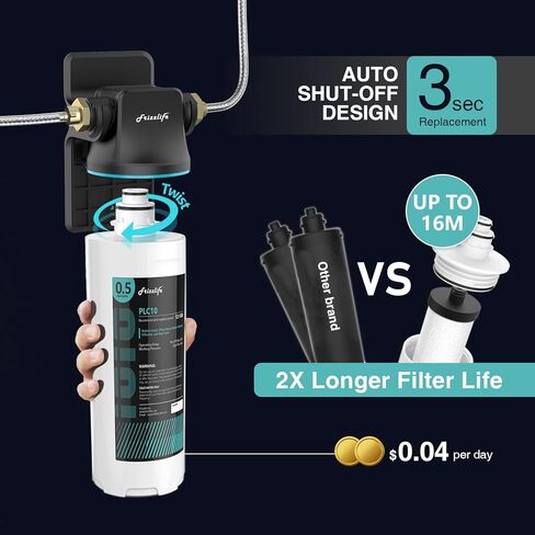 نظام فلتر مياه Frizzlife SW10 تحت الحوض، معتمد من NSF/ANSI 53&42، يقلل 99.99% من الرصاص والكلور والطعم السيئ والرائحة، فلتر مياه متصل مباشرة، سعة عالية 8 كيلو جالون، 0.5 ميكرون، تكنولوجيا الولايات المتحدة الأمريكية in Kuwait