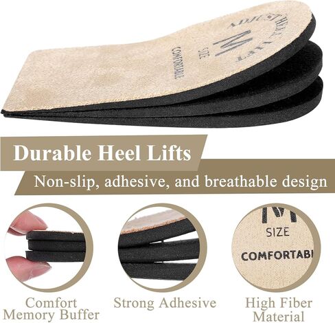 2Pcs Adjustable Heel Lift Inserts for Shoes, 3 Layers Height Increase Insoles for Women Men Achilles Tendonitis, Plantar Fasciitis, Shoe Lifts, Heel Pain, Leg Length Discrepancy(Medium) in Saudi Arabia