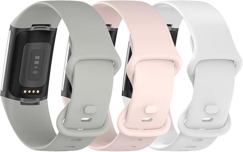 [3 عبوات] أحزمة رياضية متوافقة مع Fitbit Charge 5 Bands للنساء والرجال، حزام معصم من السيليكون الناعم القابل للتعديل لـ Fitbit Charge 5 (رمادي + وردي فاتح + أبيض، كبير (7.1-9.1 بوصة) in Kuwait