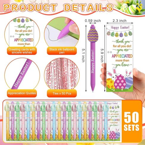 50 Sets Easter Gifts Bulk Easter Appreciation Gifts for Coworker Happy Ballpoint Pen Thank You Greeting Cards and Ties for Office(Easter Bunny) in Saudi Arabia