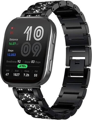 متوافق مع Amazfit bip 6 Bands، Lamshaw 20 مم، 22 مم سريع الإصدار للنساء مجوهرات بلينغ دايموند معدنية أنيقة حزام بديل قابل للتعديل إكسسوارات حزام رياضي متوافق مع Amazfit Active 2 Sqaure Smartwatch in Kuwait