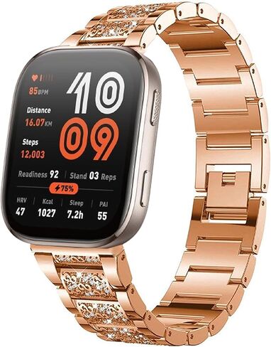 متوافق مع Amazfit bip 6 Bands، Lamshaw 20 مم، 22 مم سريع الإصدار للنساء مجوهرات بلينغ دايموند معدنية أنيقة حزام بديل قابل للتعديل إكسسوارات حزام رياضي متوافق مع Amazfit Active 2 Sqaure Smartwatch in Kuwait