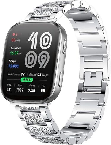 متوافق مع Amazfit bip 6 Bands، Lamshaw 20 مم، 22 مم سريع الإصدار للنساء مجوهرات بلينغ دايموند معدنية أنيقة حزام بديل قابل للتعديل إكسسوارات حزام رياضي متوافق مع Amazfit Active 2 Sqaure Smartwatch in Kuwait