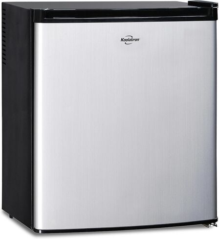 Koolatron Stainless Steel Compact Fridge with Freezer, 1.6 Cubic Feet (44 L) Capacity, Silver and Black, for Snacks, Frozen Meals, Beverages, Juice, Beer, Den, Dorm, Office, Games Room, or RV in Kuwait