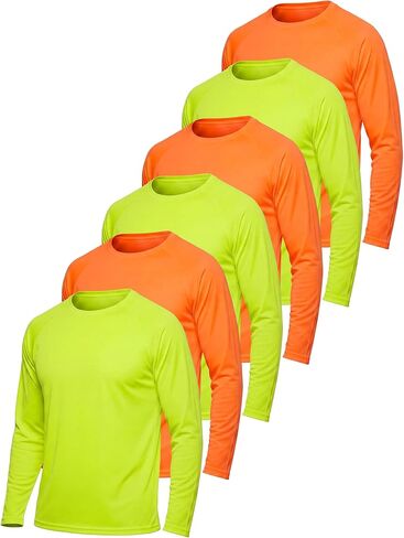 Cuffbow 6 Pcs Hi Vis Long Sleeve Shirts for Men Bulk UPF 50+ Sun Protection Athletic Safety Construction Workwear Breathable Moisture Wicking Shirts for Hiking Running Workout Rash Guard in Saudi Arabia