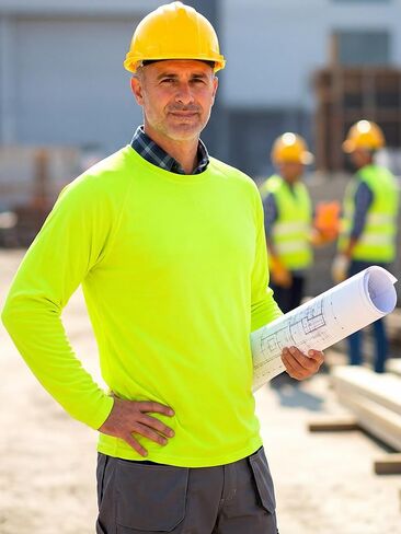 Cuffbow 6 Pcs Hi Vis Long Sleeve Shirts for Men Bulk UPF 50+ Sun Protection Athletic Safety Construction Workwear Breathable Moisture Wicking Shirts for Hiking Running Workout Rash Guard in Saudi Arabia