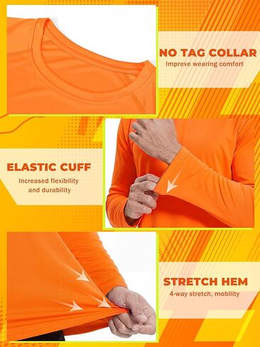 Cuffbow 6 Pcs Hi Vis Long Sleeve Shirts for Men Bulk UPF 50+ Sun Protection Athletic Safety Construction Workwear Breathable Moisture Wicking Shirts for Hiking Running Workout Rash Guard in Saudi Arabia