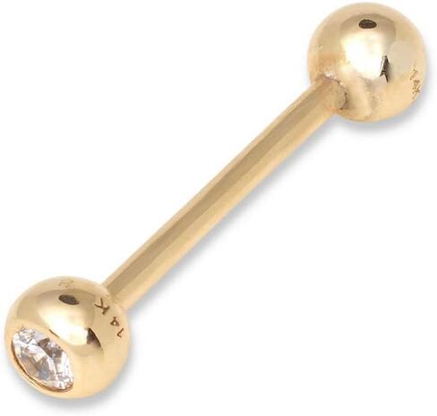 JewelryWeb الصلبة 14k الذهب 14G 5mm الحافة زركون مستقيم الحديد داخليا الخيوط اللسان الدائري in Saudi Arabia