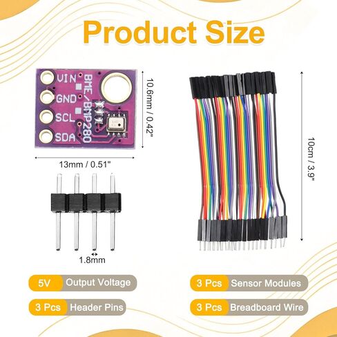 MECCANIXITY 3 قطع GY-BME280 4Pin I2C IIC SPI وحدة استشعار الضغط الجوي 5 فولت ارتفاع عالي الدقة مستشعر درجة الحرارة والرطوبة مع دبابيس رأس وسلك توصيل معزز in Kuwait