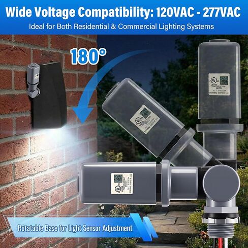 2 Pack Electronic Photo Control Switch, Fixed Mount Dusk to Dawn Light Sensor, 120–277VAC Outdoor Photocell for LED HID Street Lights, Weatherproof Automatic On/Off Lighting Control in Saudi Arabia