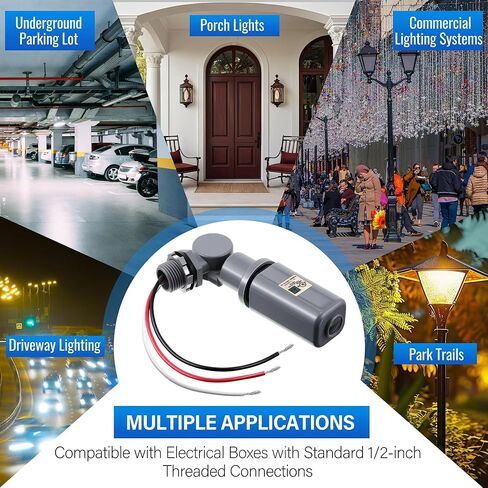 2 Pack Electronic Photo Control Switch, Fixed Mount Dusk to Dawn Light Sensor, 120–277VAC Outdoor Photocell for LED HID Street Lights, Weatherproof Automatic On/Off Lighting Control in Saudi Arabia
