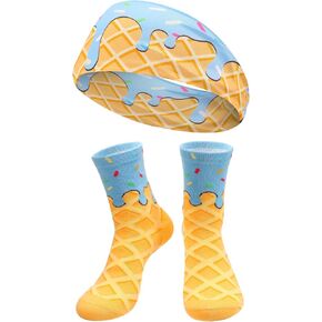 Ice Cream Baseball Headband and Ice Cream Sock Sports Elastic Sweatband Funny Sports Baseball Gifts for Youth Teen Women Men Athletes Football Basketball Running Gym Party Favors in Saudi Arabia