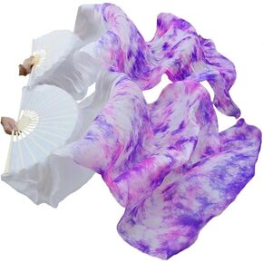 Silk Belly Dance Fans Veil Belly Dance Dancing Silk Bamboo Long Fans Veils Tie-Dyed Silk Fans for Dancing Hand-Made Tie Dyed Belly Dance Fan Veils 1.8M/70 Inches in Kuwait