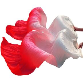 Silk Belly Dance Fans Veil Belly Dancing Long Folding Fans Belly Dance Fan Dance Performance Wedding Long Fans Gradient Color 1.2m(Red) in Kuwait